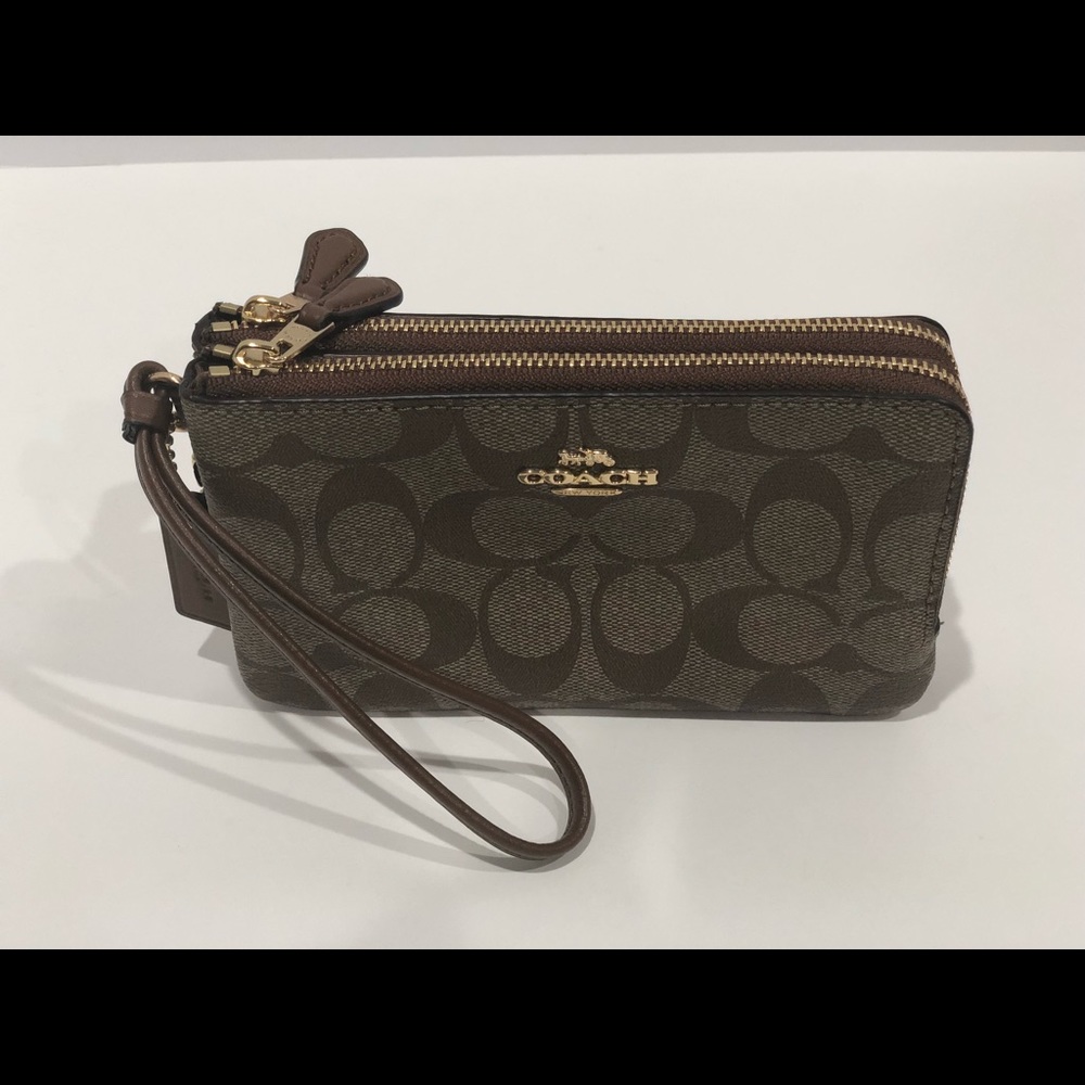 Coach Double Corner Zip Wristlet in Signature PVC